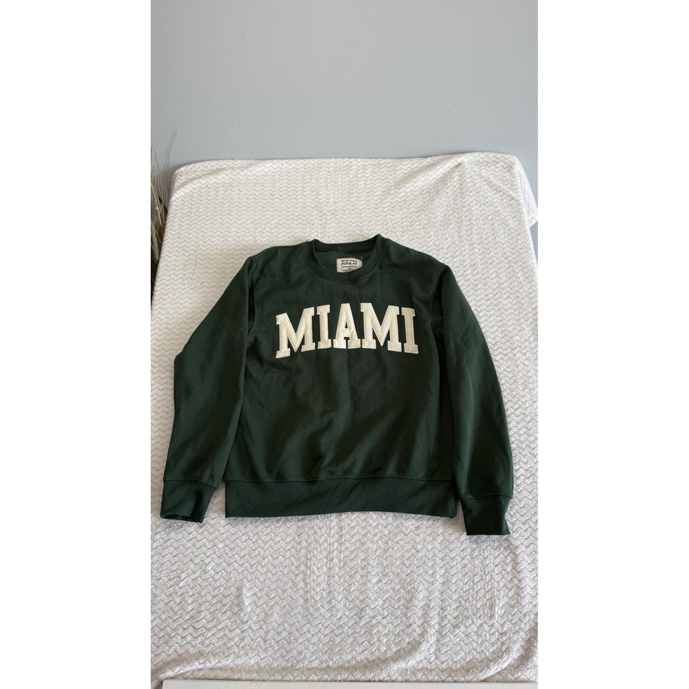 New York Popular Miami Sweatshirt Womens Medium Forest Green Varsity Crewneck